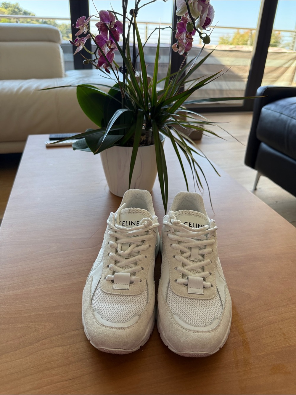 Celine Cream Mesh & Suede Trainer Sneakers